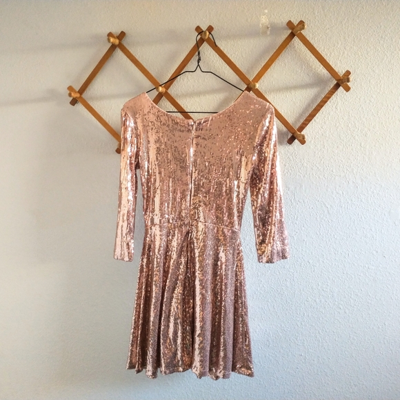 F21 Rose Gold Liquid Sequin Fit & Flare Dress - Picture 3 of 7
